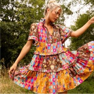 Boho Tiered Mini Dress in Multi-Color- Triple Crown Dress